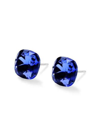 Seona Seona Sophia 10mm Cushion Cut Crystal Earrings – Hypoallergenic Stud Earrings for Women, Tarnish‑Free Stainless Steel Jewelry for Sensitive Ears - Sapphire